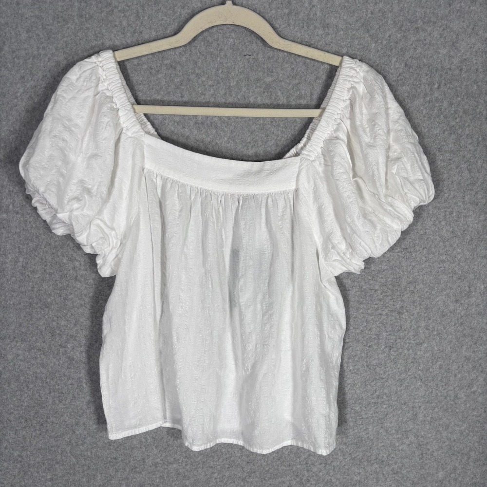 NEW Gauze Peasant Blouse Medium White Puff Sleeve Square Neck Textured Milkmaid